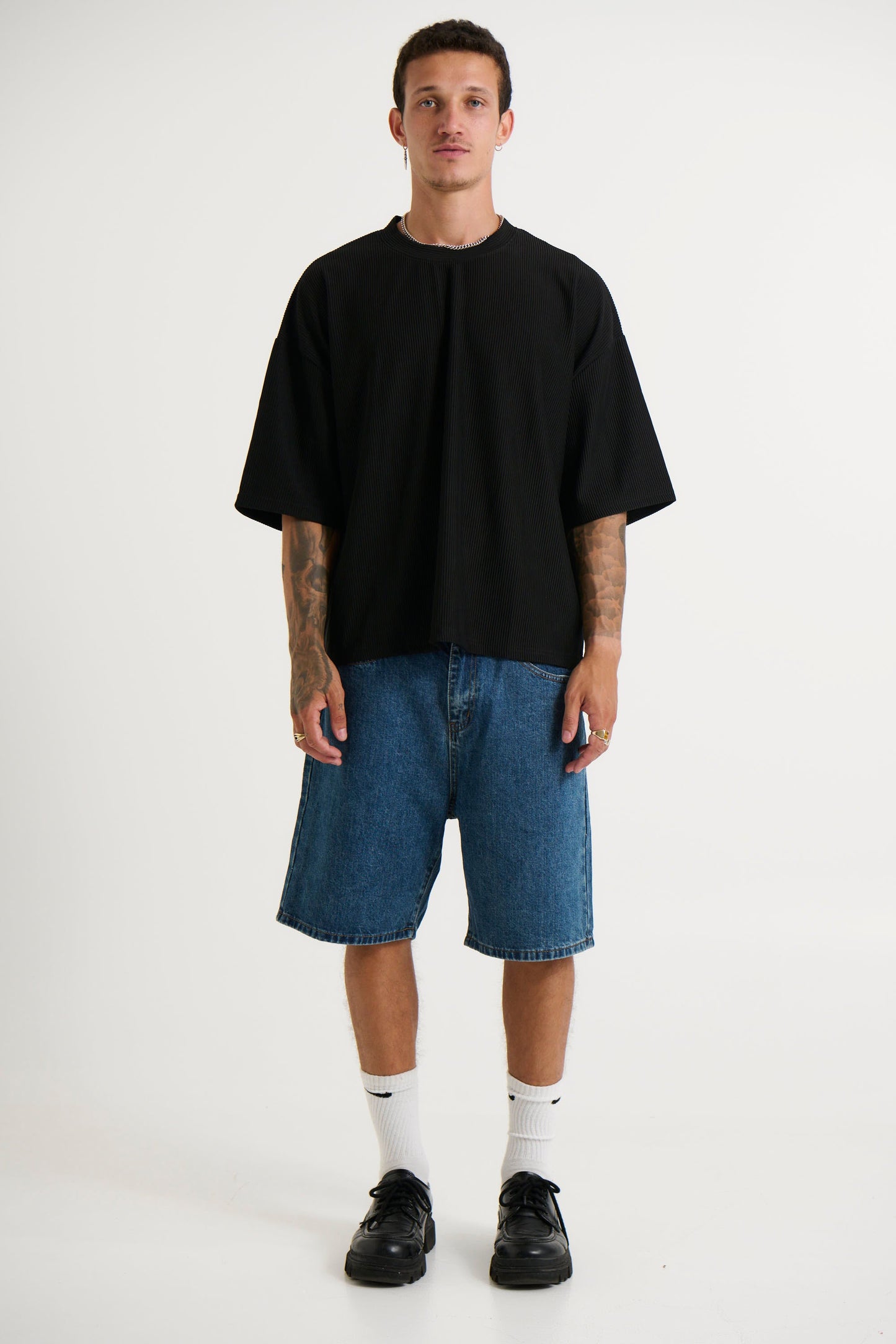 Crop Box Tee Ribbed Black - FINAL SALE