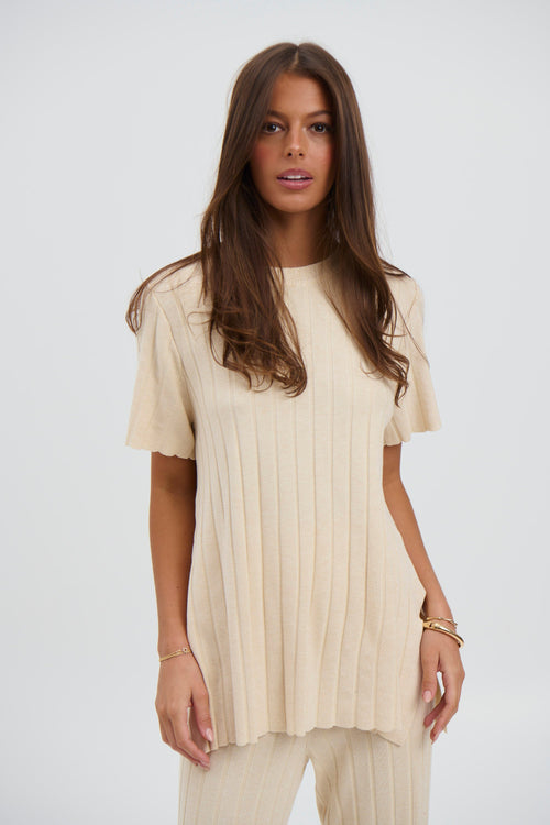 Leighton Ribbed Top Bone - FINAL SALE