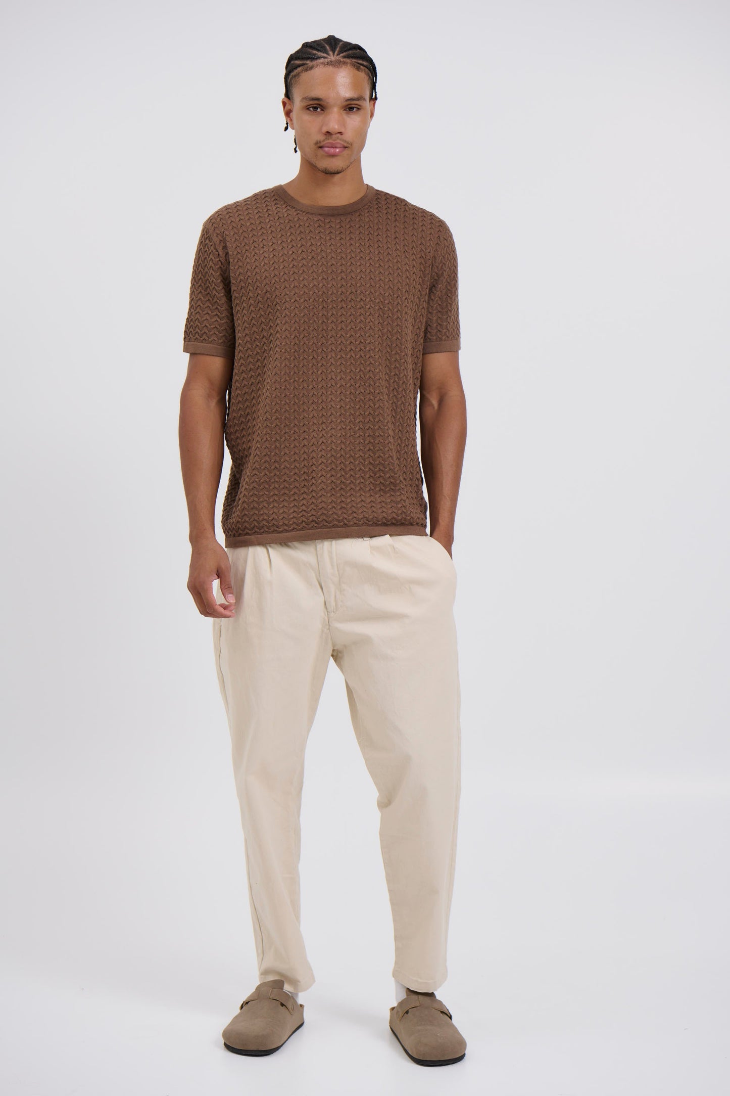 Carter Knitted Crew Tee Choc - FINAL SALE