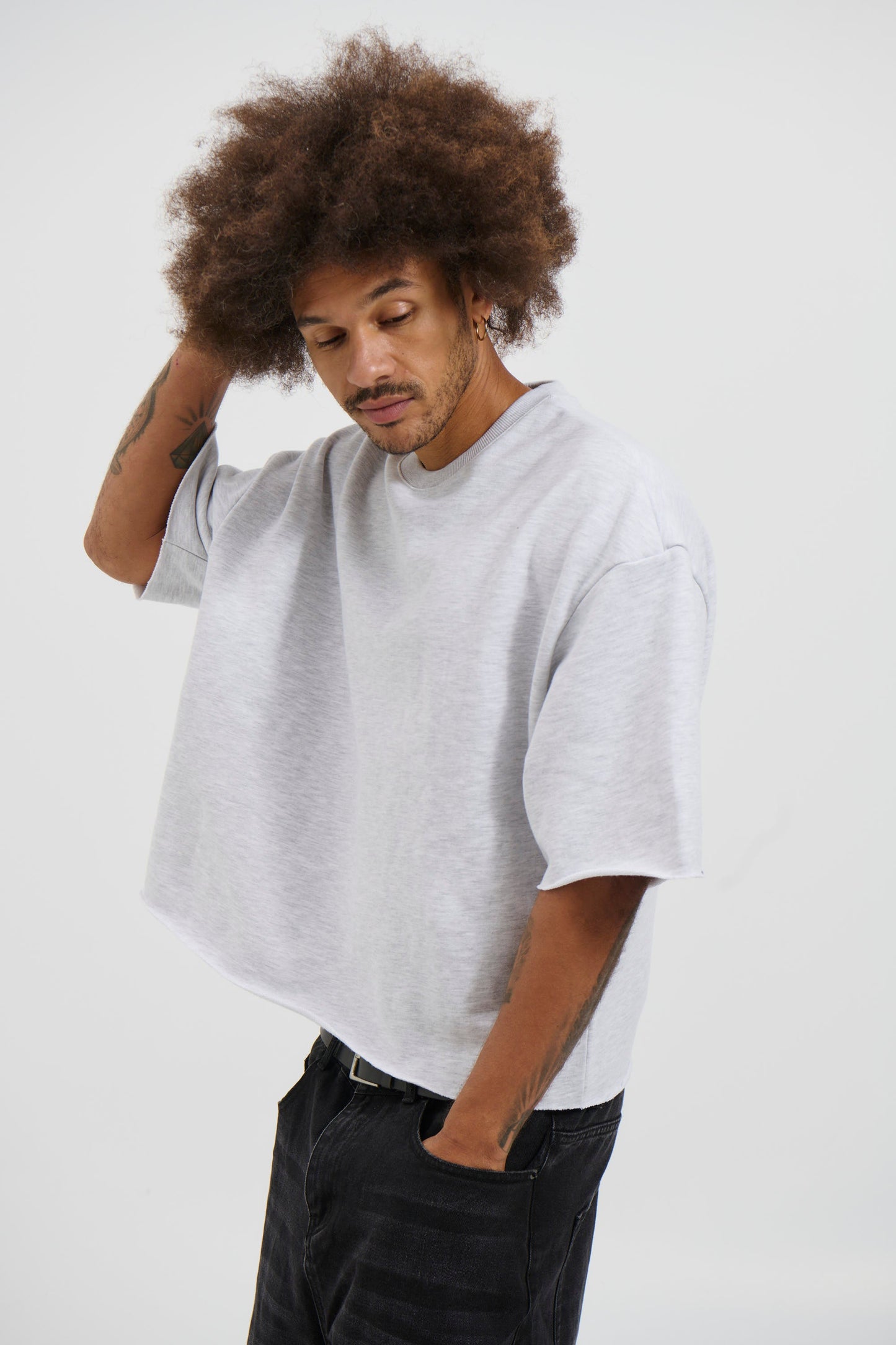 Crop Box Fleece Tee Heather Grey - FINAL SALE