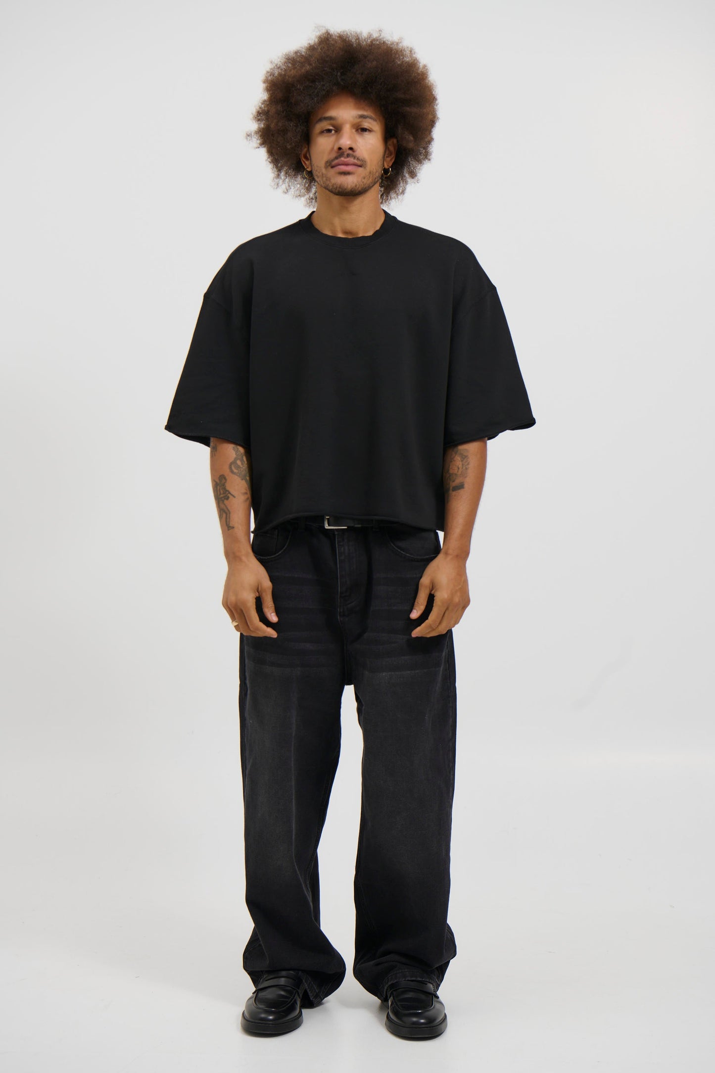 Crop Box Fleece Tee Wash Black