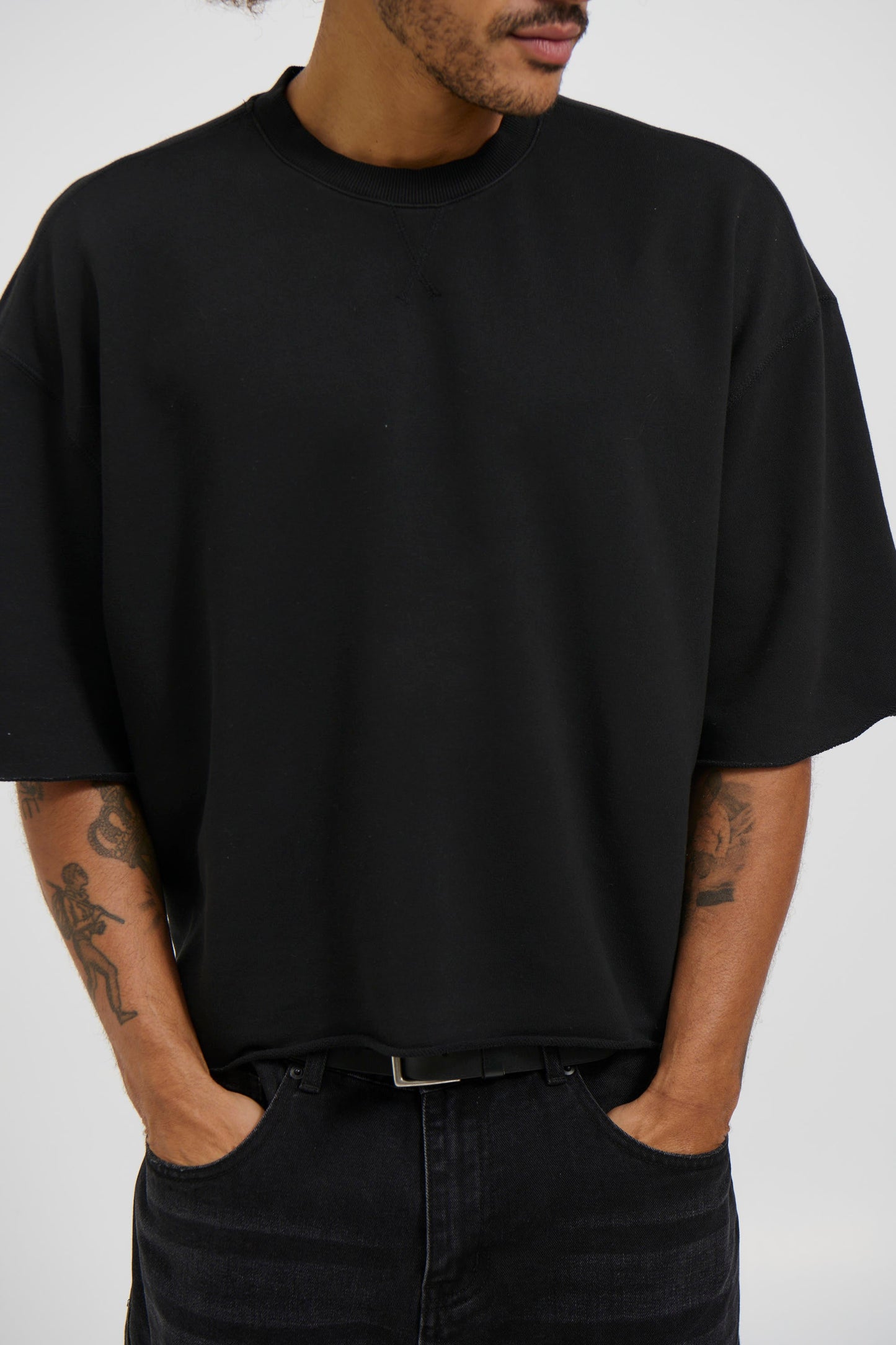 Crop Box Fleece Tee Wash Black