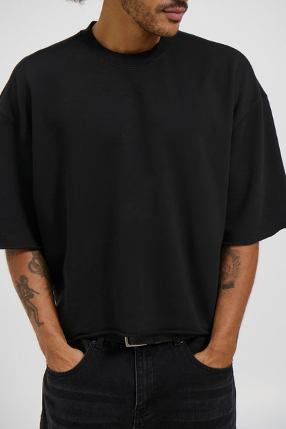 Crop Box Fleece Tee Wash Black