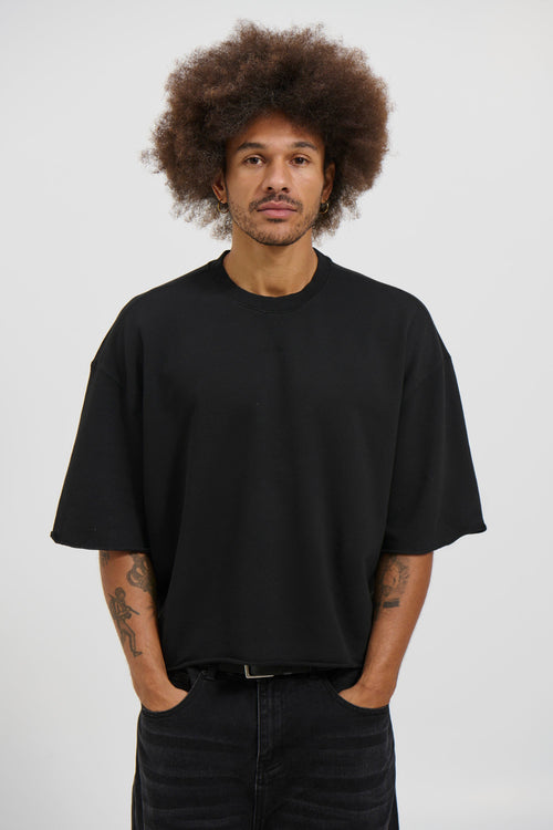 Crop Box Fleece Tee Wash Black