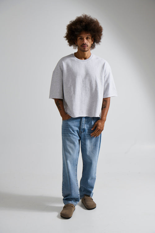 Crop Box Fleece Tee Heather Grey - FINAL SALE