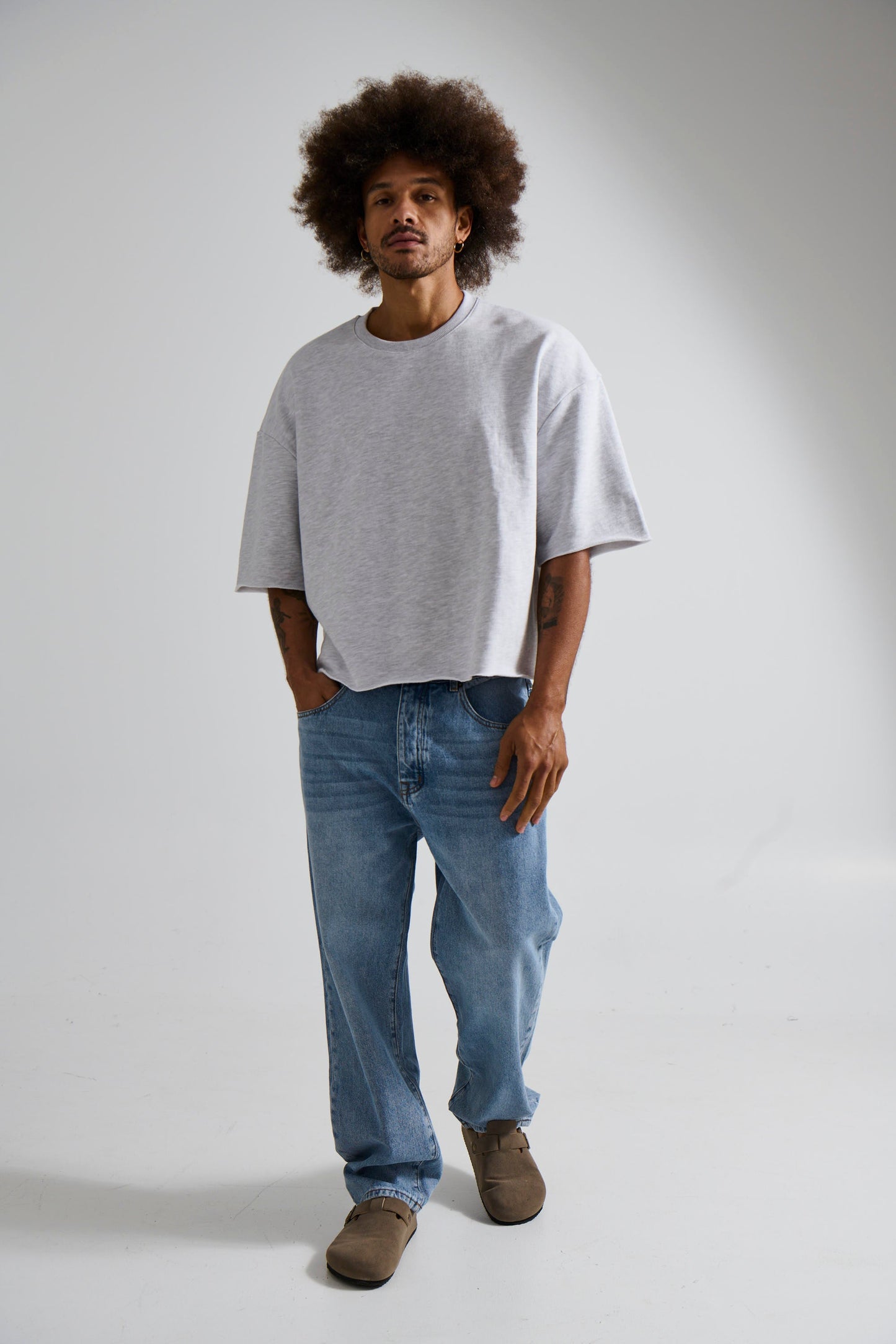 Crop Box Fleece Tee Heather Grey - FINAL SALE