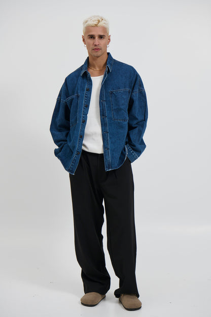 Drop Shoulder Denim Shirt Dark Blue