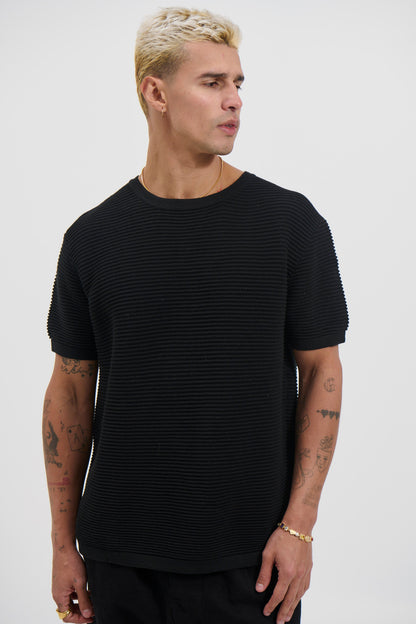 Horizontal Rib Knit Tee Black