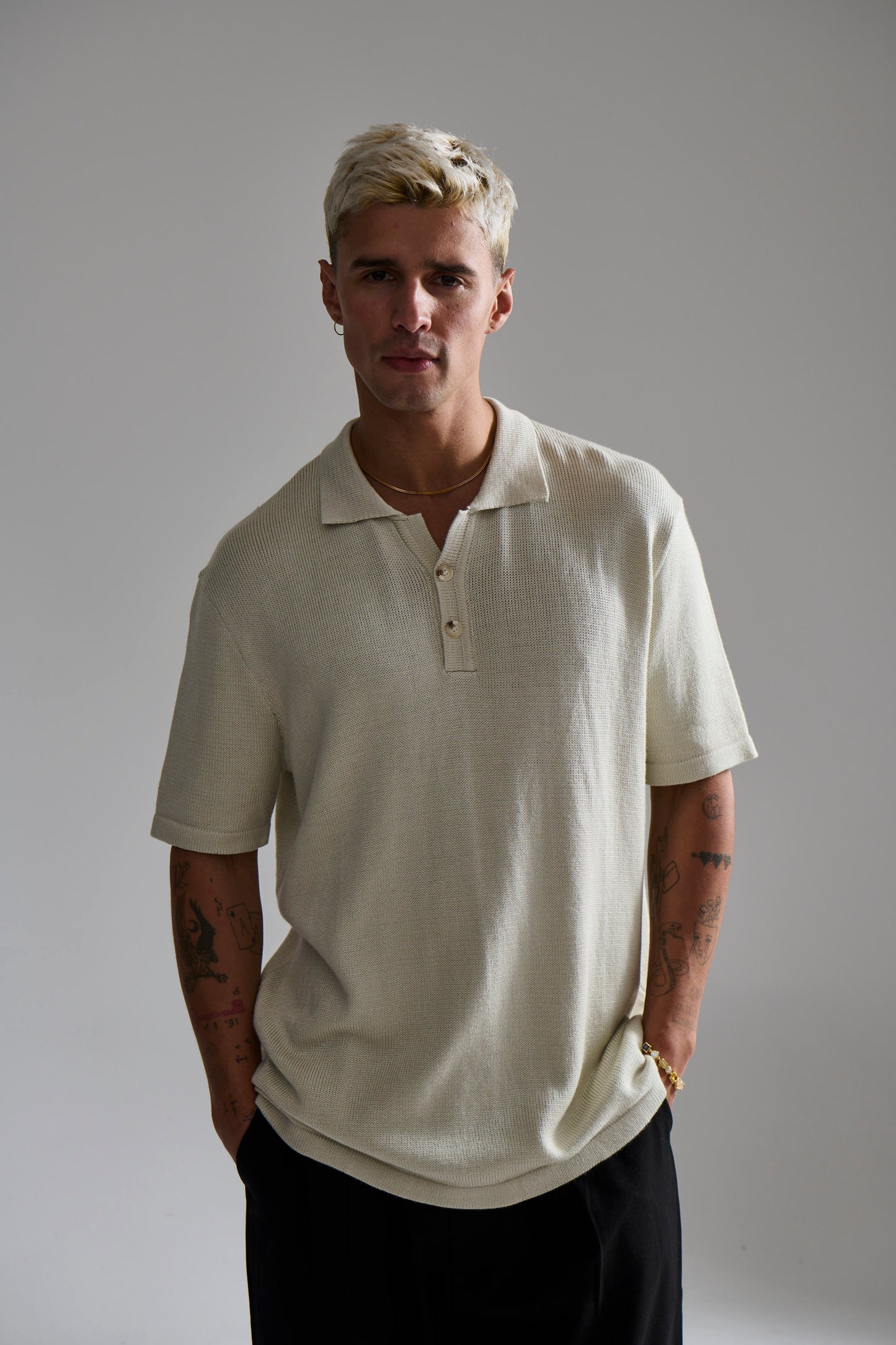 Hayden Knitted Polo Soft Grey - FINAL SALE