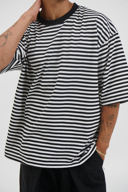 Lesley Stripe Crew Tee Black - FINAL SALE