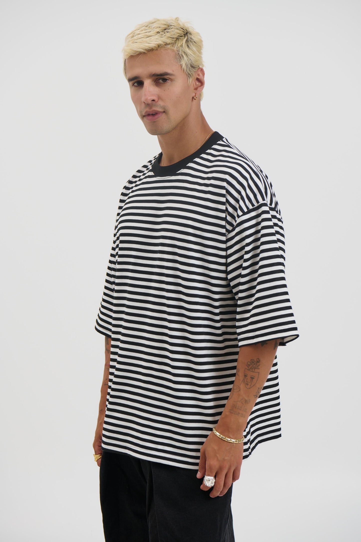 Lesley Stripe Crew Tee Black - FINAL SALE