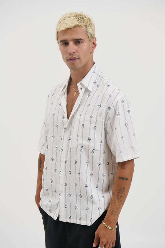 Jayden Stripe Floral Shirt White - FINAL SALE