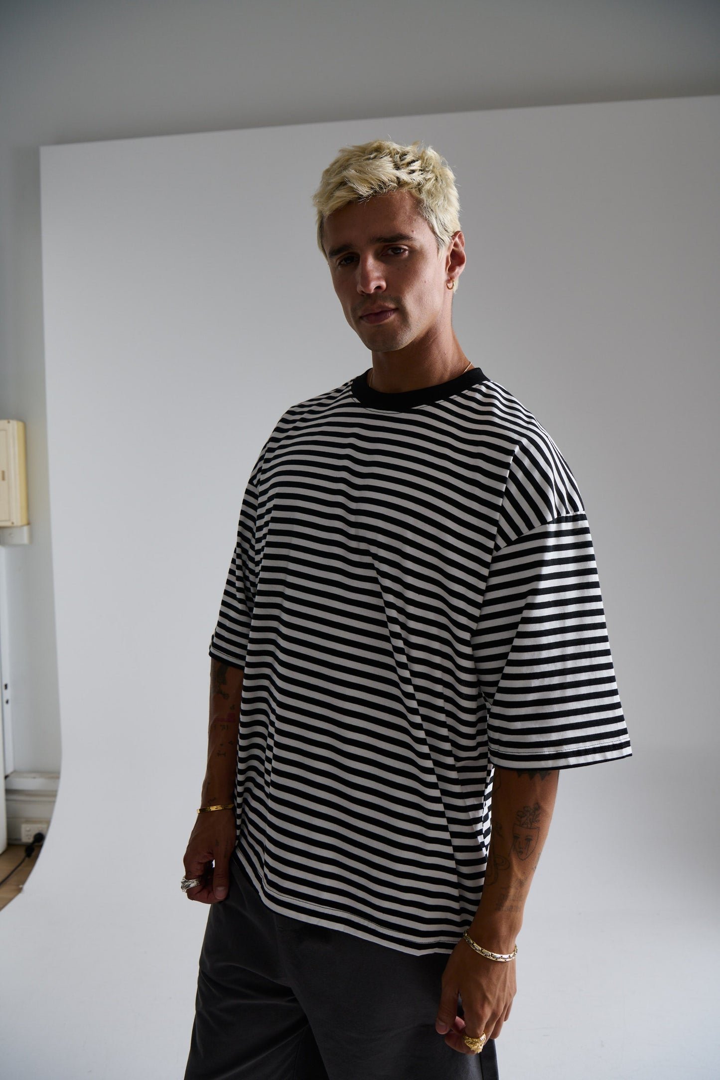 Lesley Stripe Crew Tee Black - FINAL SALE