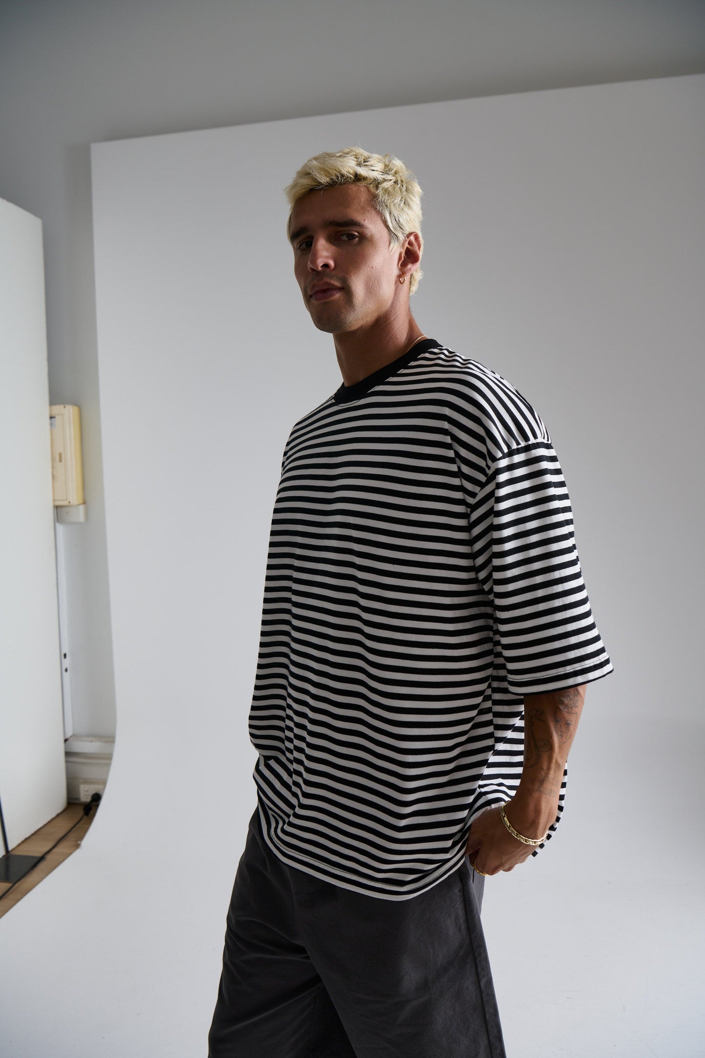 Lesley Stripe Crew Tee Black - FINAL SALE