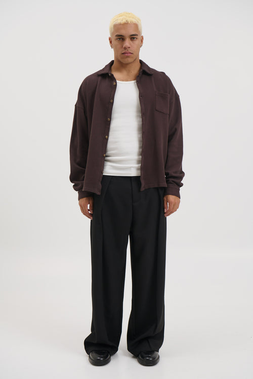 Long Sleeve Waffle Shirt Choc