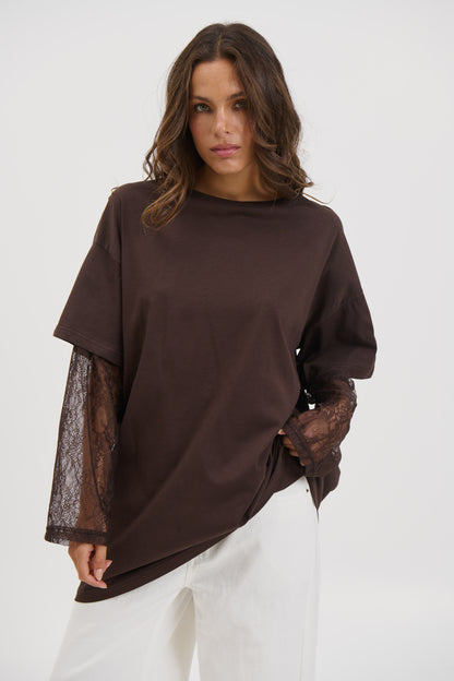 Amanda Lace Tee Dark Chocolate