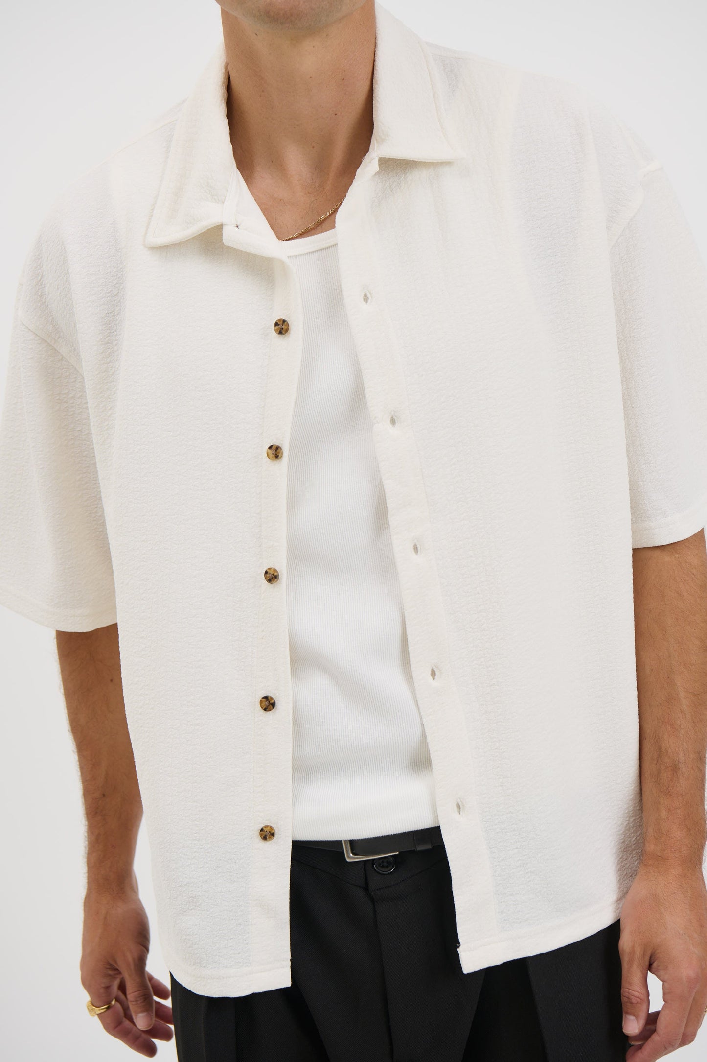 Lucas Drop Shirt Soft Texture White - FINAL SALE