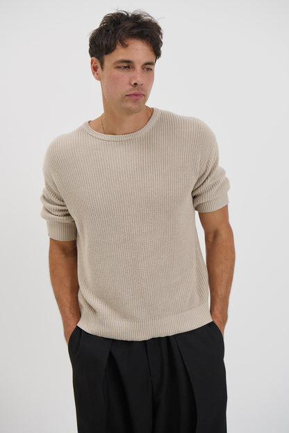 Drop Sleeve Knitted Tee Stone - FINAL SALE