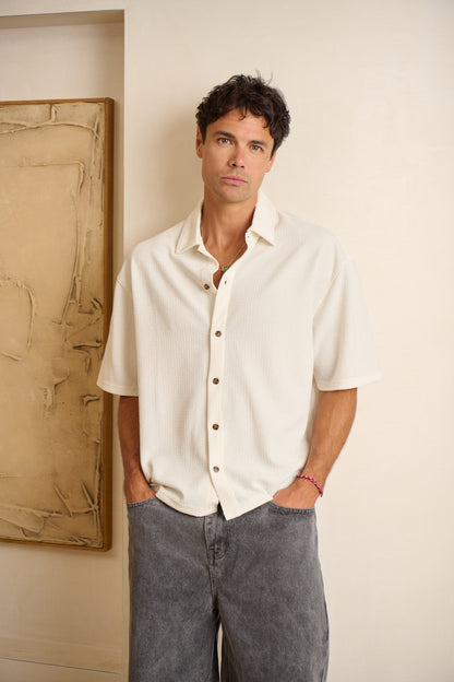 Lucas Drop Shirt Soft Texture White - FINAL SALE