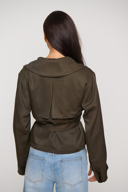 Lenore Cropped Trench Olive