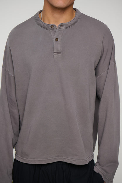 Fleece Crop Henley Charcoal