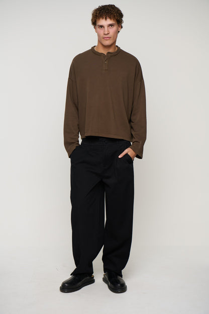 Fleece Crop Henley Choc