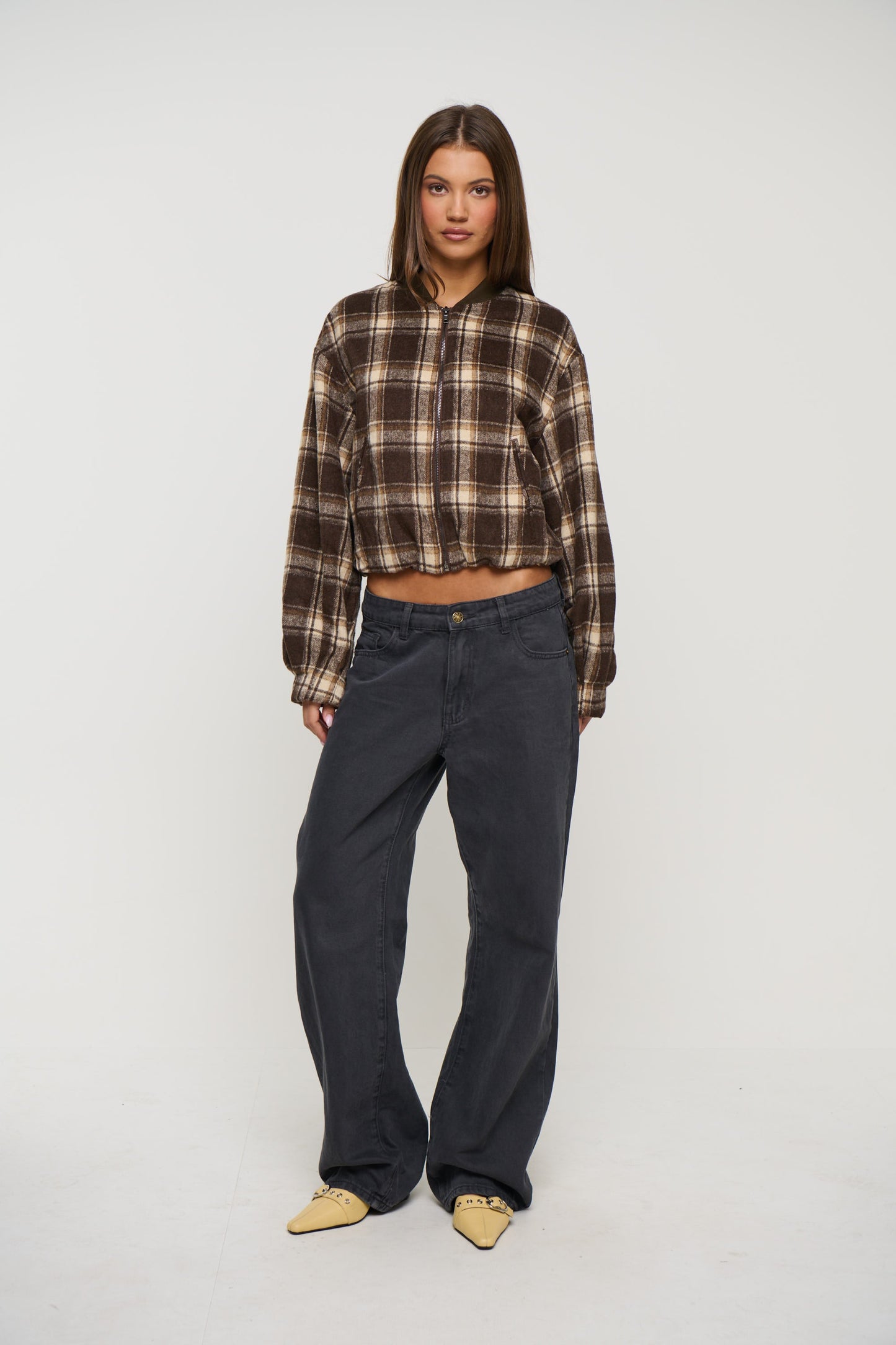 Clara Bomber Brown Check