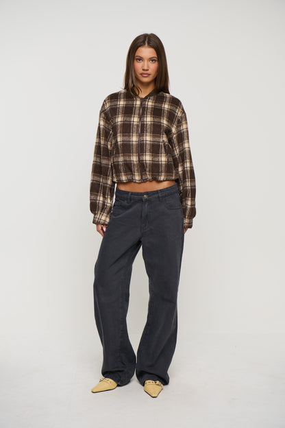 Clara Bomber Brown Check