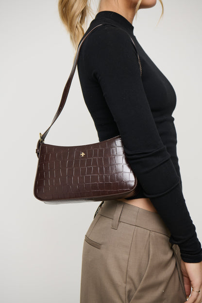 Lilu Shoulder Bag Chocolate Croc/Gold