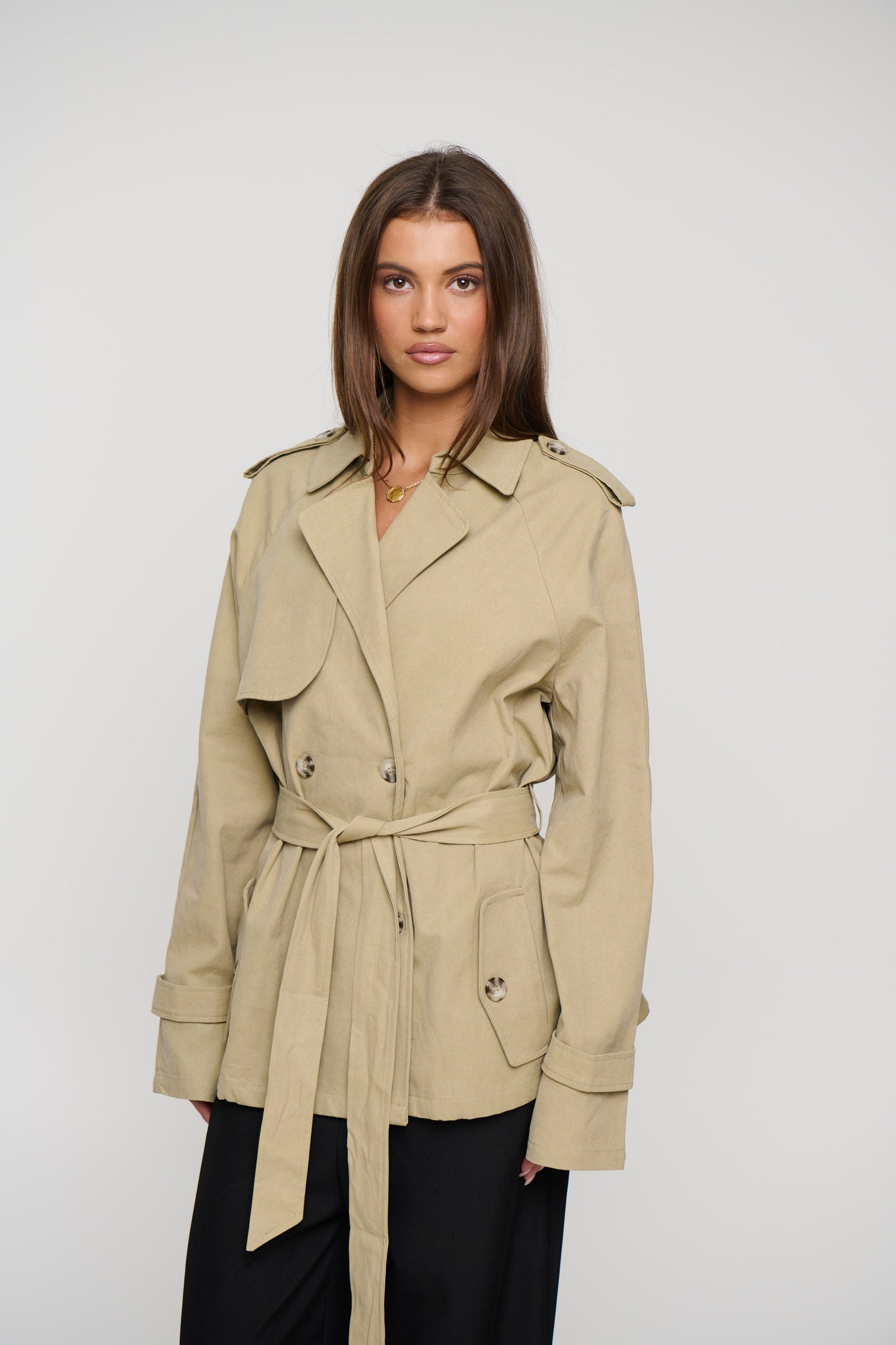 Cropped Trencherous Coat Tan