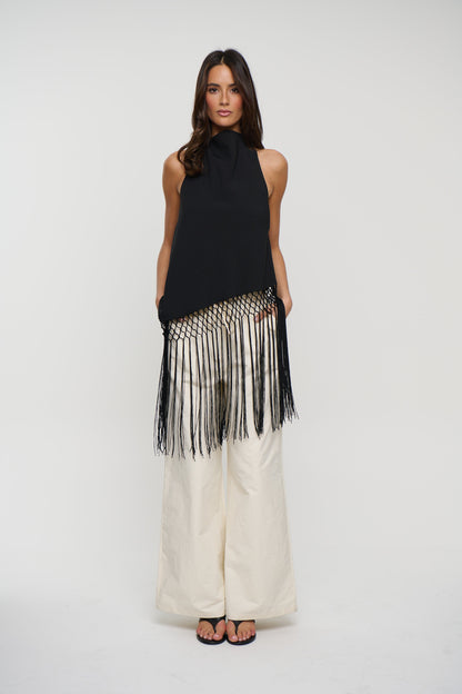 Alicia Fringe Top Black