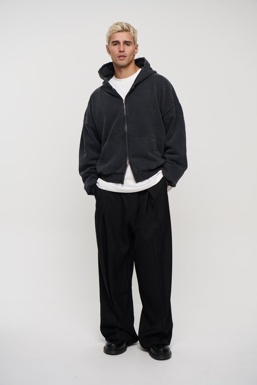 Heavyweight Lined Zip Up Hood Black