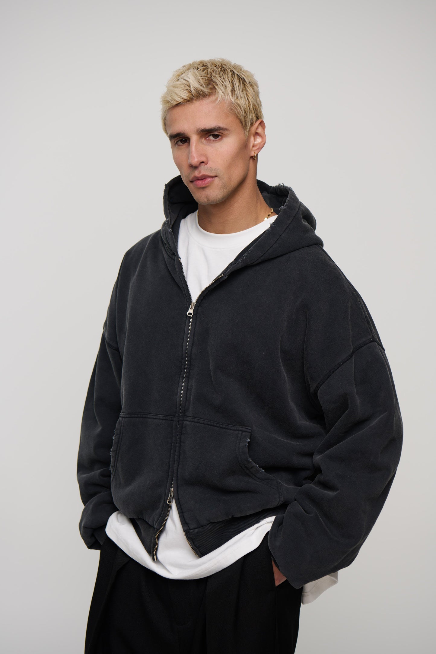 Heavyweight Lined Zip Up Hood Black