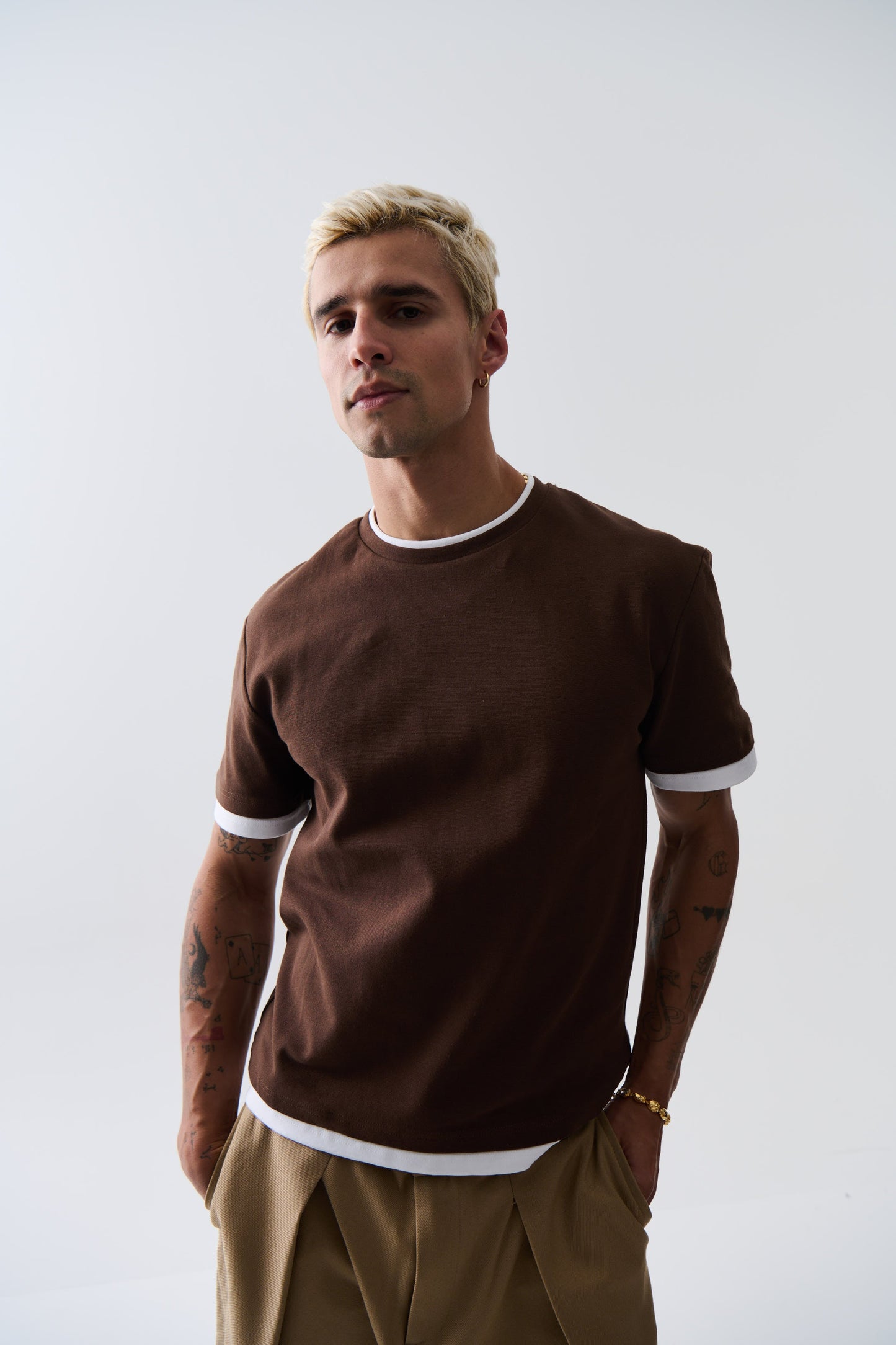 Double Trim Cotton Tee Choc