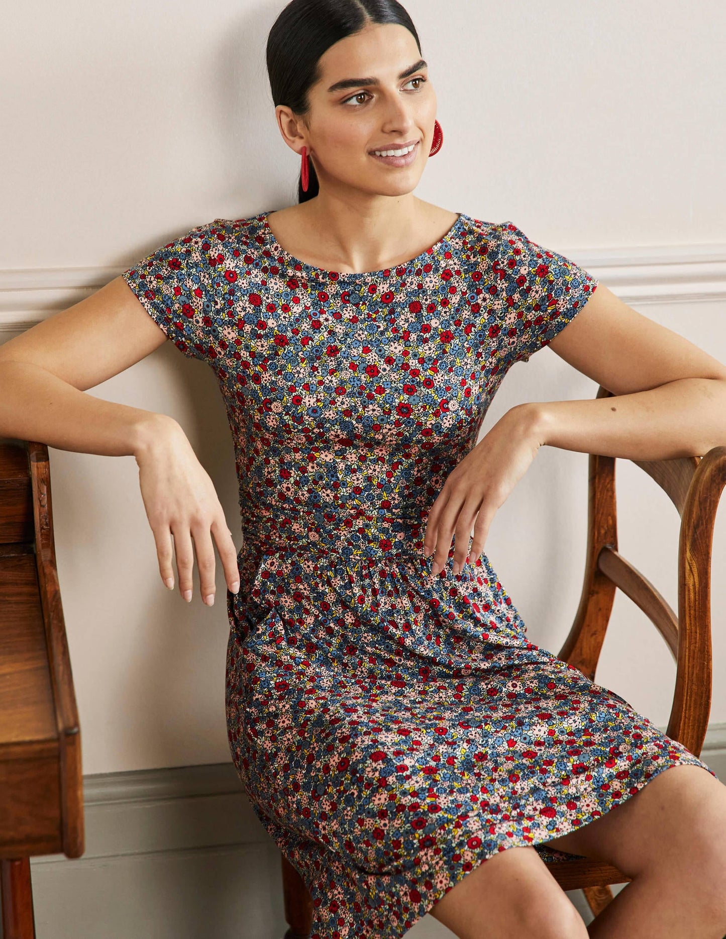 Amelie Jersey Dress-Riviera Blue, Floret Cluster