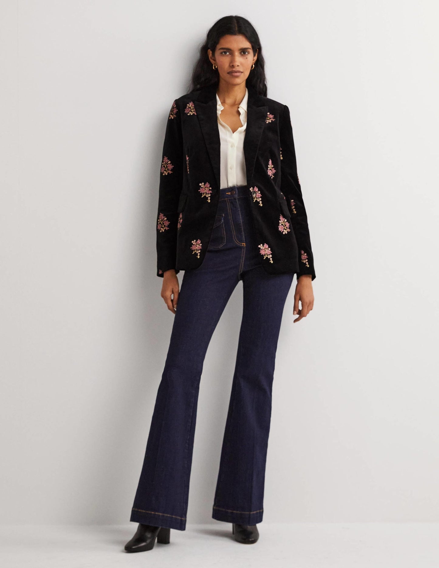 70s Tailored Blazer-Black, Embroidered