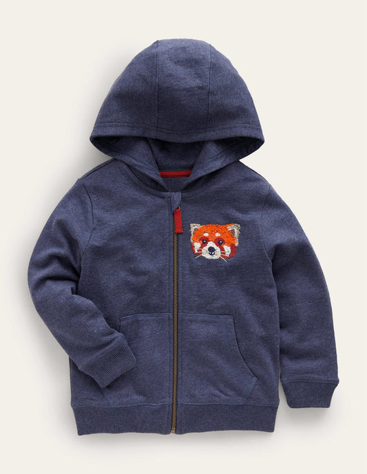 Animal Zip-Through Hoodie-Blue Marl Panda