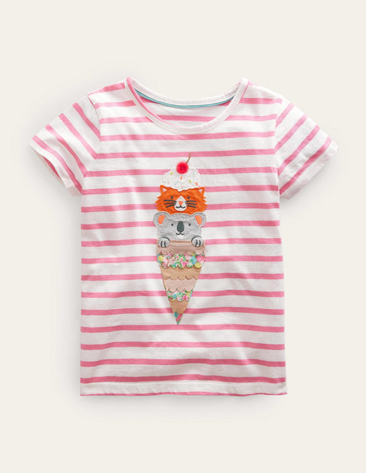 Appliqué T-Shirt-Azalea Pink/Ivory Icecream