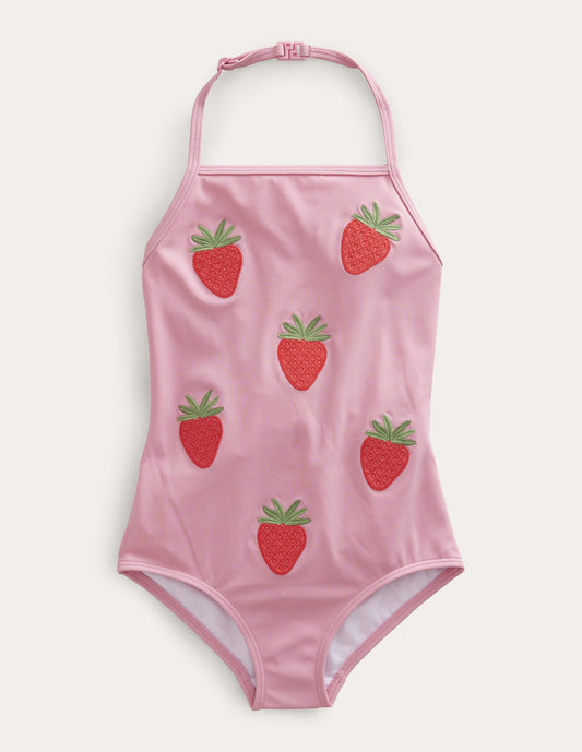 Appliqué Fruit Swimsuit-Pink Lemonade