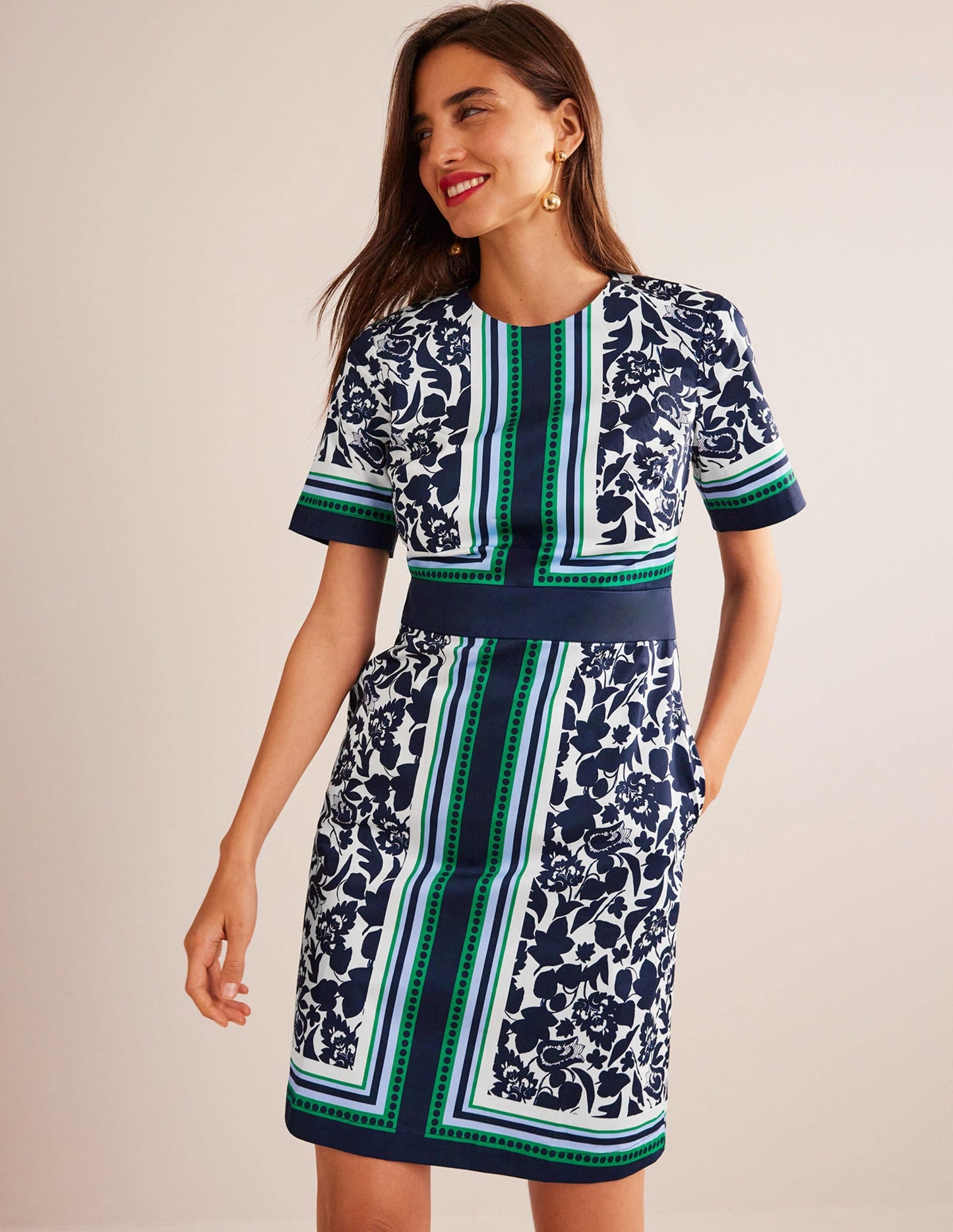 Alexa Cotton Shift Dress-Navy, Tulip Bloom