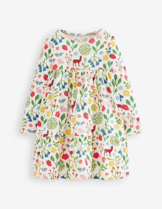 Ariel Long Sleeve Twirly Dress-Soft Ivory Woodland Walk