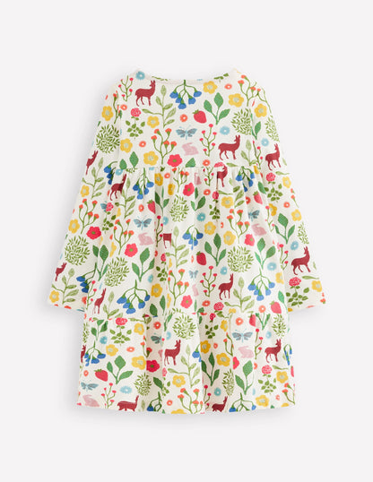 Ariel Long Sleeve Twirly Dress-Soft Ivory Woodland Walk