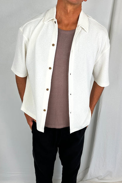 Lucas Drop Shirt Soft Texture White - FINAL SALE