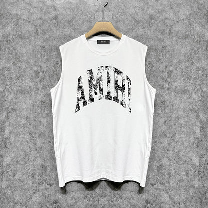 Amiri tank top with cracked curved letter cut outprinting