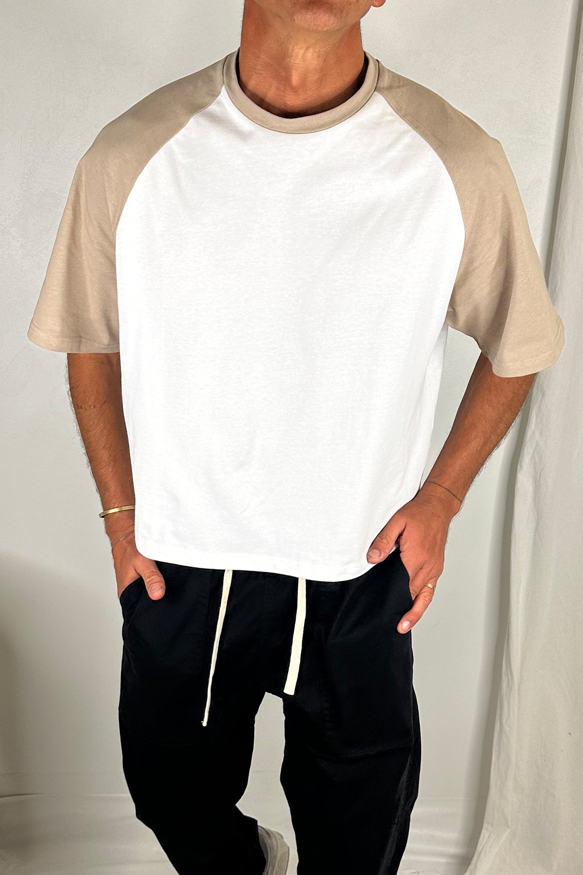Crop Box Tee Raglan Light Khaki - FINAL SALE