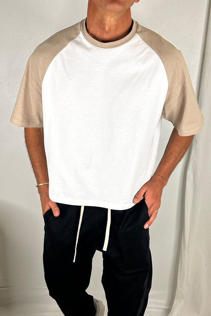 Crop Box Tee Raglan Light Khaki - FINAL SALE