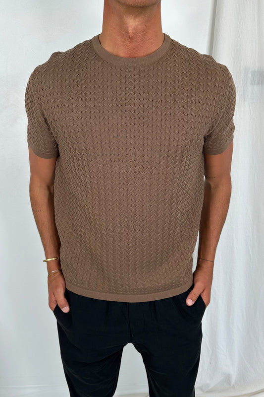 Carter Knitted Crew Tee Choc - FINAL SALE