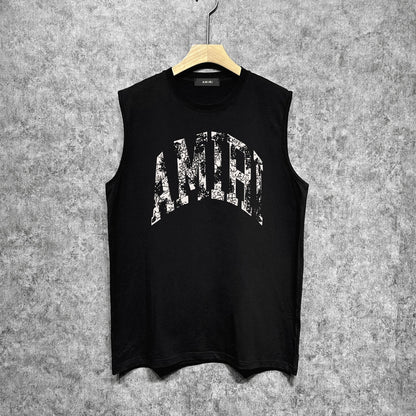 Amiri tank top with cracked curved letter cut outprinting