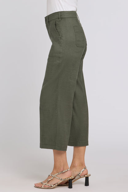 Wide Leg Cargo Capri Pants - Desert Green