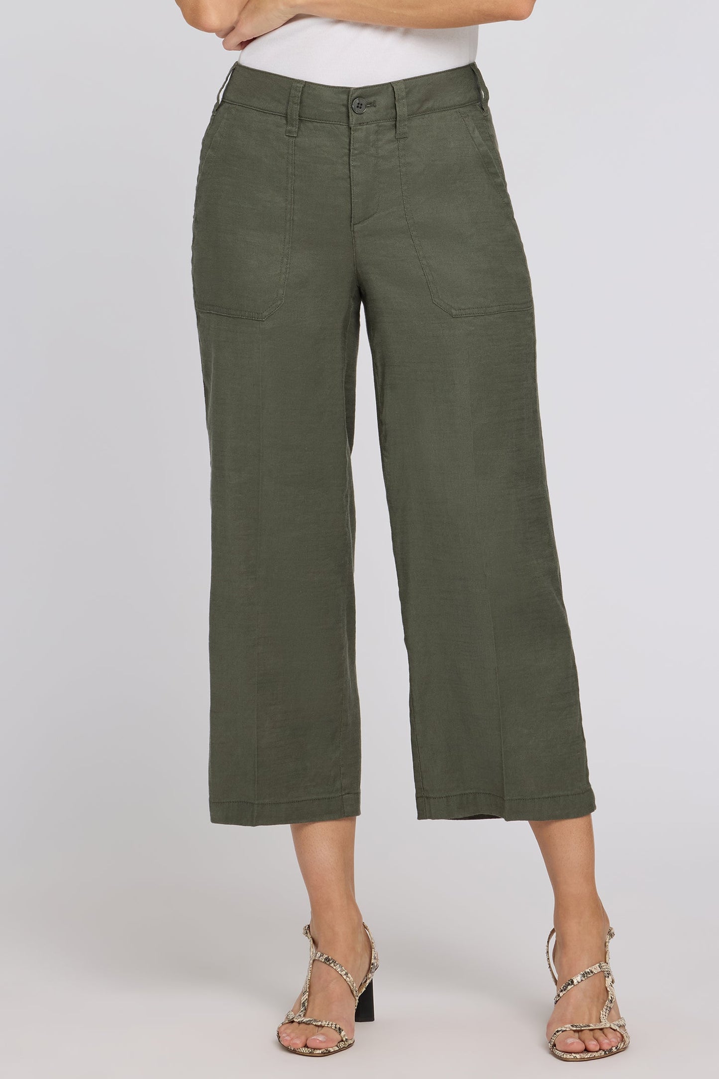 Wide Leg Cargo Capri Pants - Desert Green